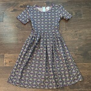 Lularoe Amelia Dress in Purple and Yellow